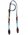 Bar H Equine Western Horse Genuine Leather Raw Hide One Ear Headstall Dark Brown
