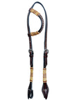 Bar H Equine Western Horse Genuine Leather Raw Hide One Ear Headstall Dark Brown