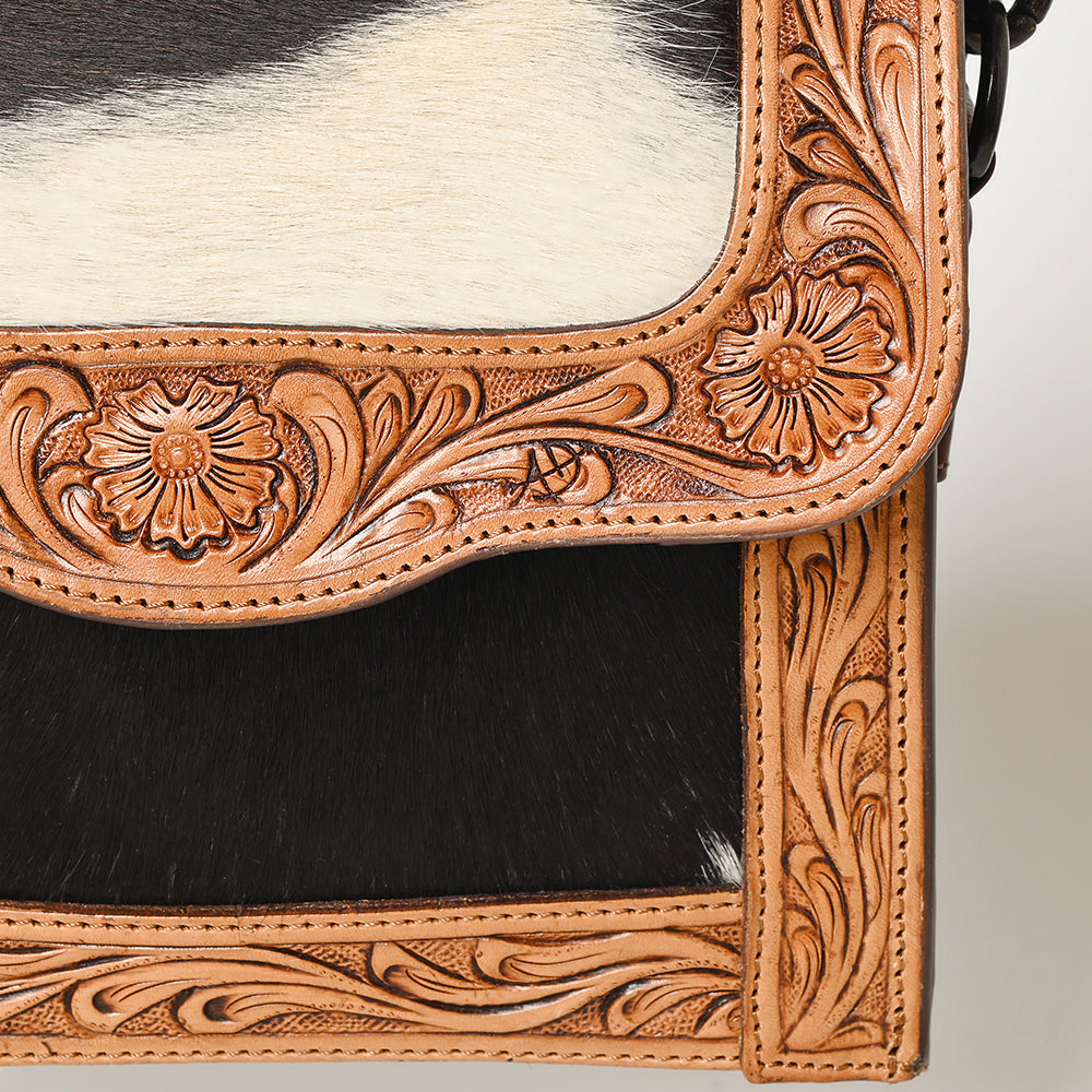 American Darling ADBGZ592A Messenger Hand Tooled Hair On Genuine Leather women bag western handbag purse