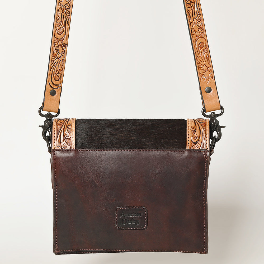 American Darling ADBGZ592A Messenger Hand Tooled Hair On Genuine Leather women bag western handbag purse