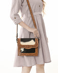 American Darling ADBGZ592A Messenger Hand Tooled Hair On Genuine Leather women bag western handbag purse