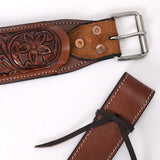 Comfytack Horse Saddle Flank Cinch Girth Handtooled Leather W/ Billets Brown