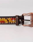 BAR H EQUINE Sunflower Floral Hand Painted Western Leather Men And Women Belt Brown