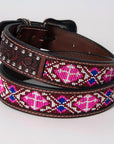 BAR H EQUINE Beaded Floral Hand Carved Western Leather Men And Women Belt Antique Brown