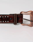 BAR H EQUINE Beaded Floral Hand Carved Western Leather Men And Women Belt Antique Brown