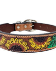BAR H EQUINE Natural Cacti Sunflower Hand Painted Western Leather Dog Collar