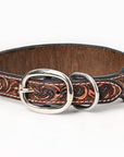 BAR H EQUINE Leaf Classic Colton Hand Carved Western Leather Dog Collar Brown