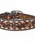 BAR H EQUINE Leaf Classic Colton Hand Carved Western Leather Dog Collar Brown