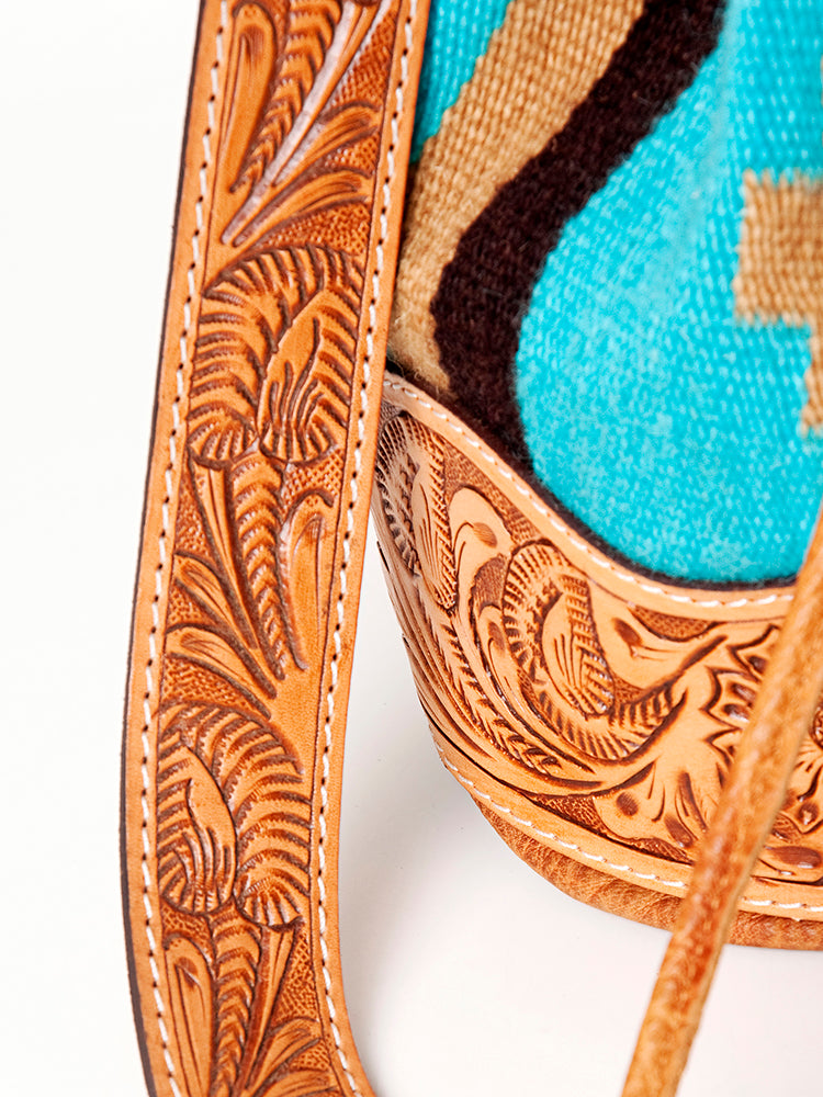American Darling ADBG569A Bucket Hand Tooled Saddle Blanket Genuine Leather Women Bag Western Handbag Purse
