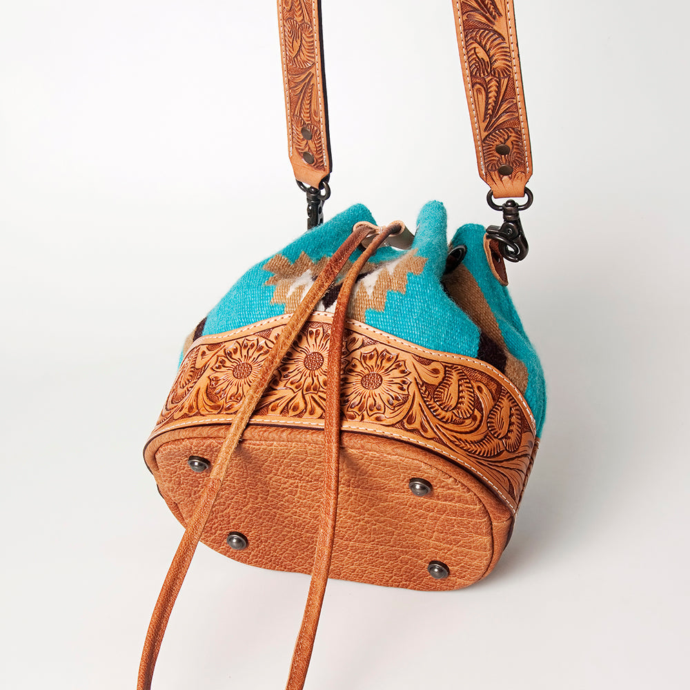 American Darling ADBG569A Bucket Hand Tooled Saddle Blanket Genuine Leather Women Bag Western Handbag Purse