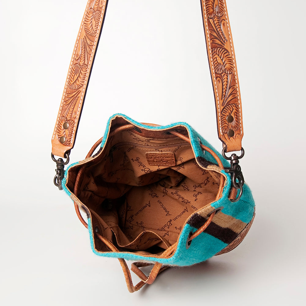 American Darling ADBG569A Bucket Hand Tooled Saddle Blanket Genuine Leather Women Bag Western Handbag Purse