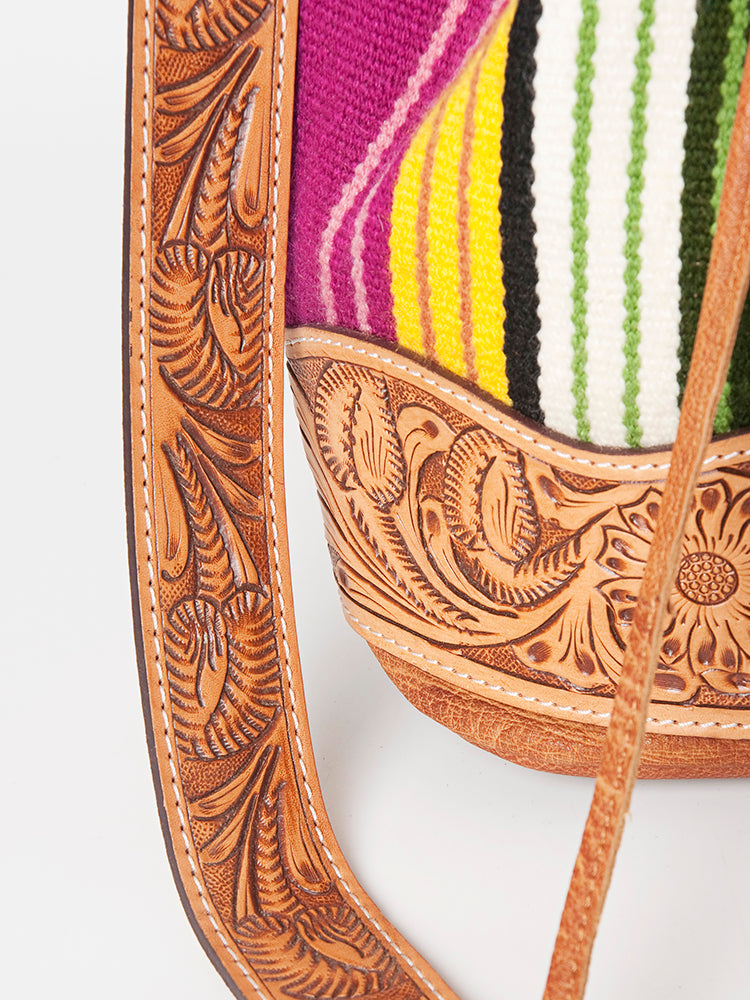 American Darling ADBG569A Bucket Hand Tooled Saddle Blanket Genuine Leather Women Bag Western Handbag Purse