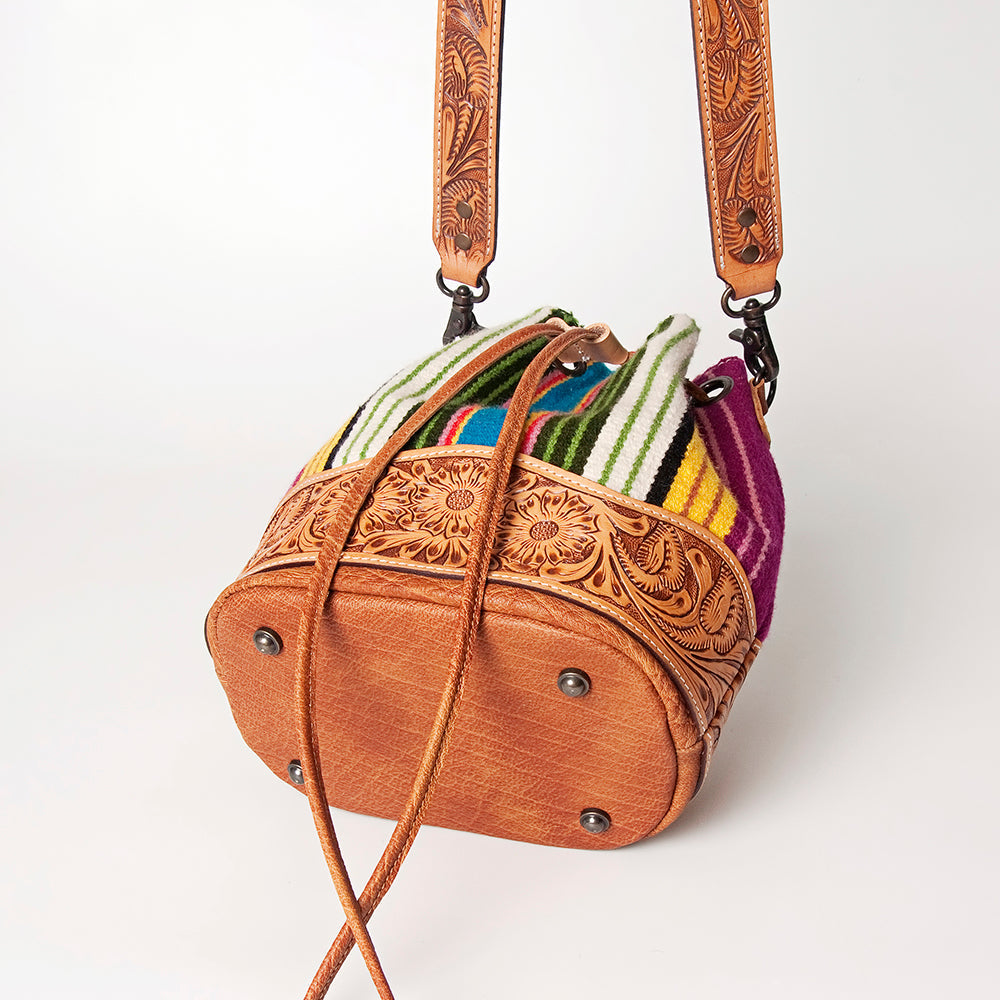 American Darling ADBG569A Bucket Hand Tooled Saddle Blanket Genuine Leather Women Bag Western Handbag Purse