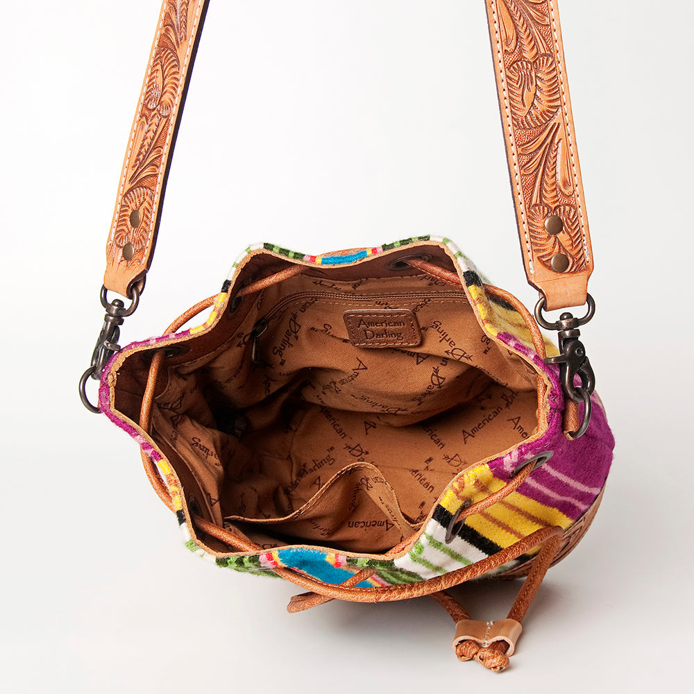 American Darling ADBG569A Bucket Hand Tooled Saddle Blanket Genuine Leather Women Bag Western Handbag Purse