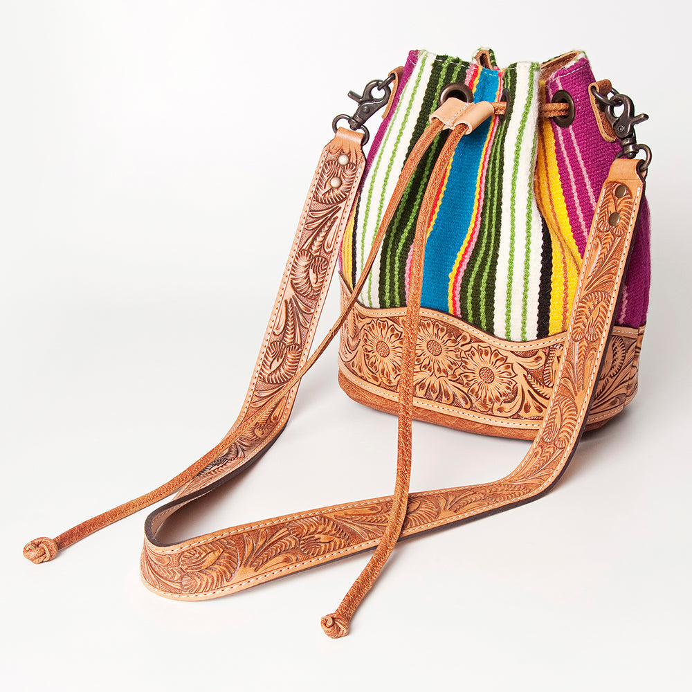 American Darling ADBG569A Bucket Hand Tooled Saddle Blanket Genuine Leather Women Bag Western Handbag Purse