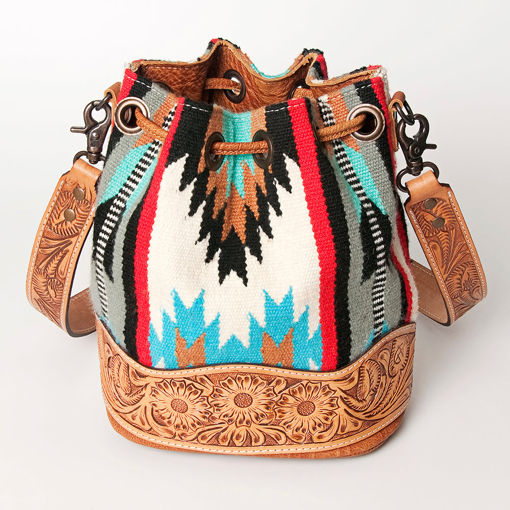 American Darling ADBG569A Bucket Hand Tooled Saddle Blanket Genuine Leather Women Bag Western Handbag Purse