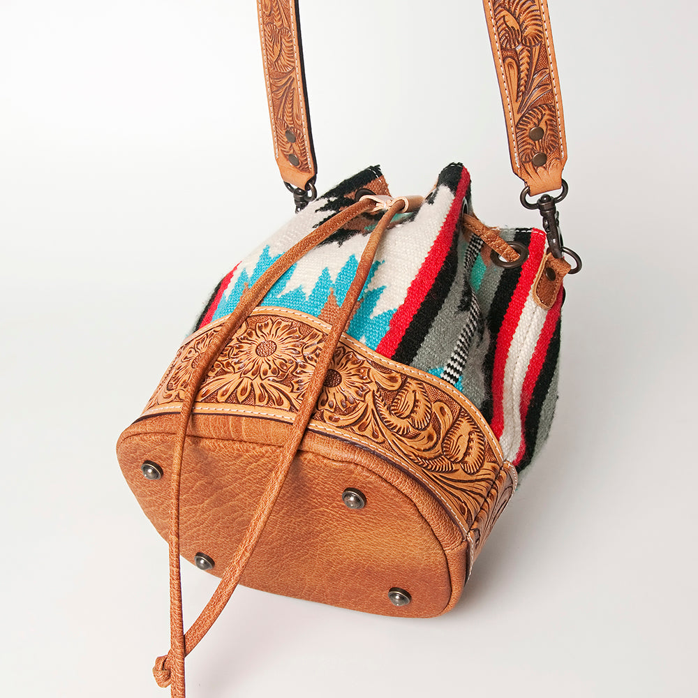 American Darling ADBG569A Bucket Hand Tooled Saddle Blanket Genuine Leather Women Bag Western Handbag Purse