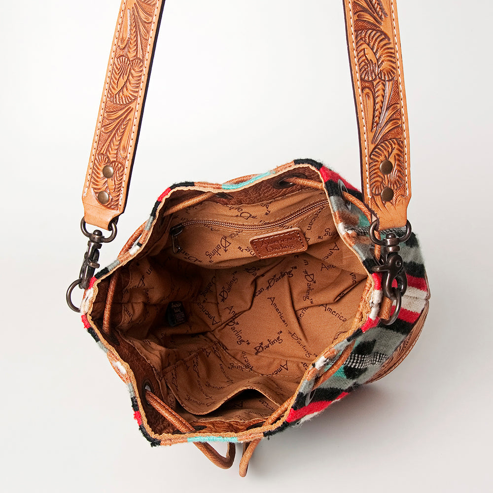 American Darling ADBG569A Bucket Hand Tooled Saddle Blanket Genuine Leather Women Bag Western Handbag Purse