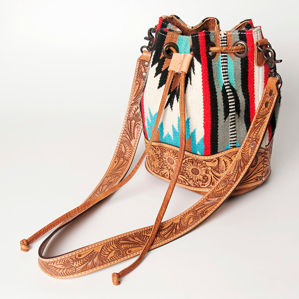 American Darling ADBG569A Bucket Hand Tooled Saddle Blanket Genuine Leather Women Bag Western Handbag Purse