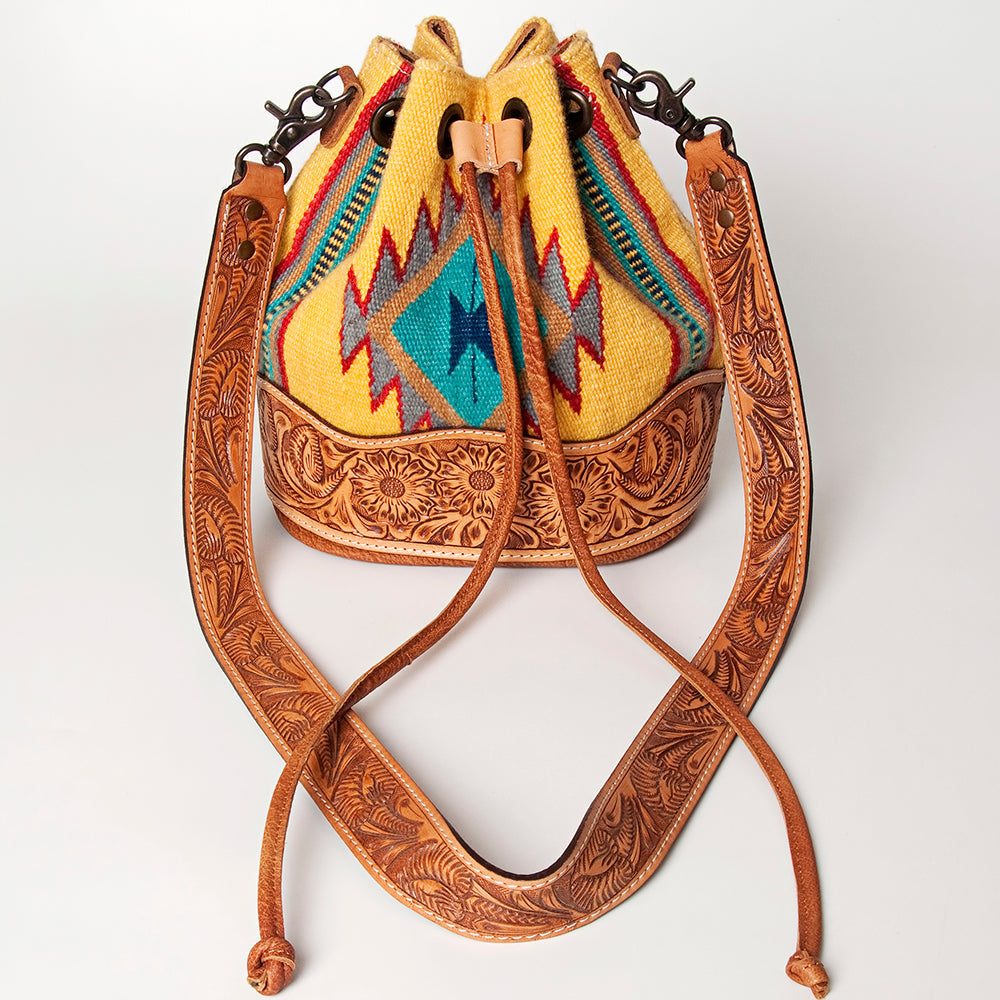 American Darling ADBG569A Bucket Hand Tooled Saddle Blanket Genuine Leather Women Bag Western Handbag Purse