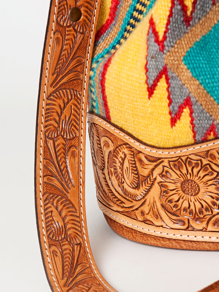 American Darling ADBG569A Bucket Hand Tooled Saddle Blanket Genuine Leather Women Bag Western Handbag Purse