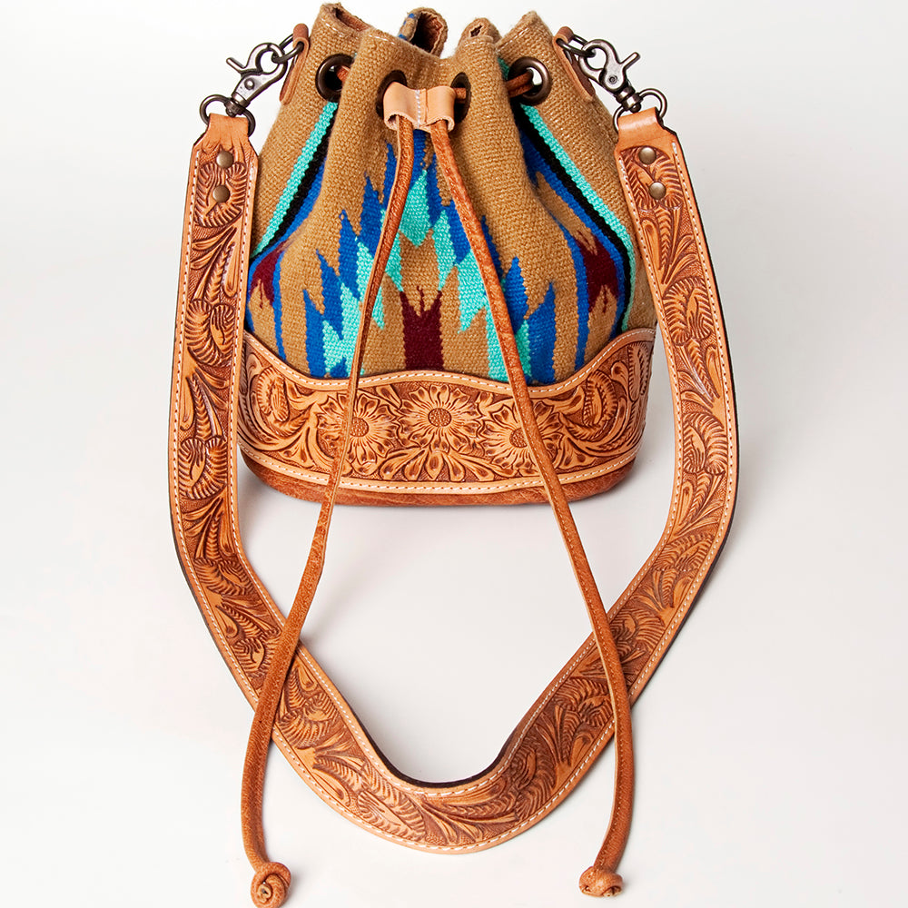 American Darling ADBG569A Bucket Hand Tooled Saddle Blanket Genuine Leather Women Bag Western Handbag Purse