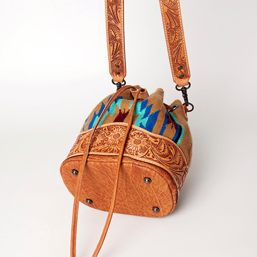 American Darling ADBG569A Bucket Hand Tooled Saddle Blanket Genuine Leather Women Bag Western Handbag Purse