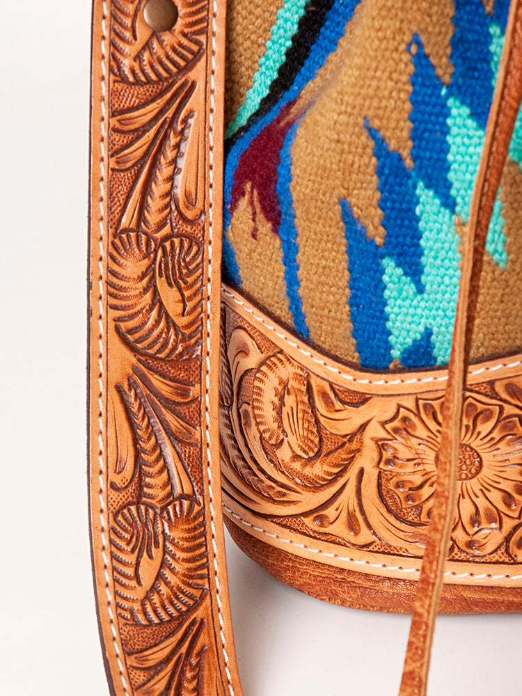American Darling ADBG569A Bucket Hand Tooled Saddle Blanket Genuine Leather Women Bag Western Handbag Purse