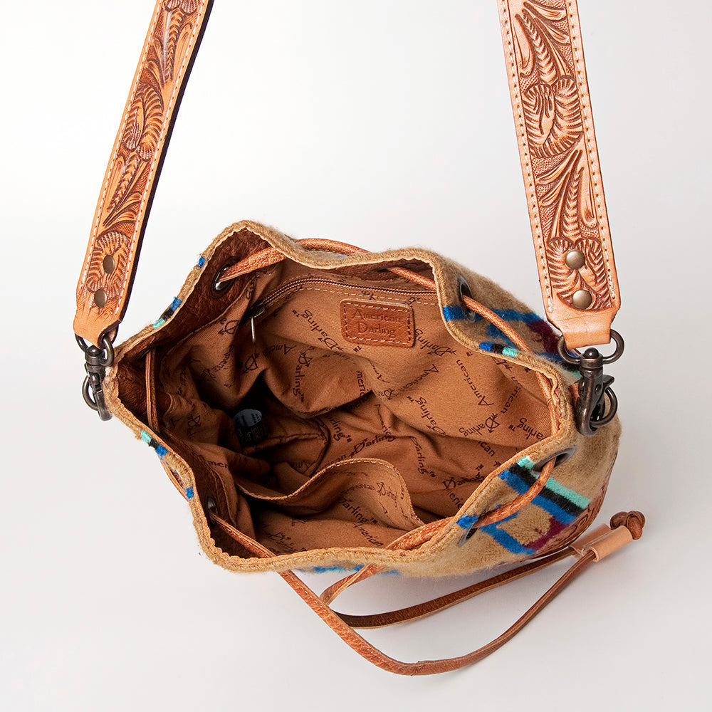 American Darling ADBG569A Bucket Hand Tooled Saddle Blanket Genuine Leather Women Bag Western Handbag Purse