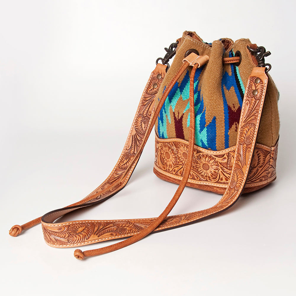 American Darling ADBG569A Bucket Hand Tooled Saddle Blanket Genuine Leather Women Bag Western Handbag Purse
