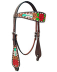 HILASON Western Horse Headstall Breast Collar Set American Leather Rose With Tan