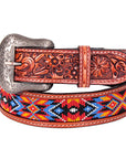 Bar H Equine Hand Carved Western Leather Belt Men Women Beaded
