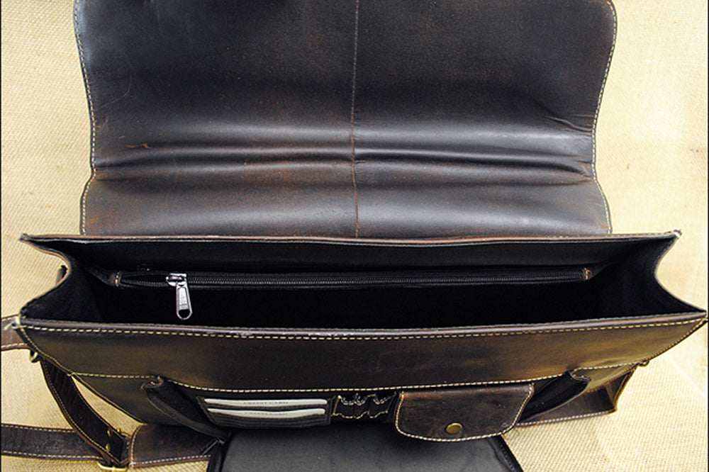 KD Stephens Rugged Leather Laptop Business Easy Access Briefcase