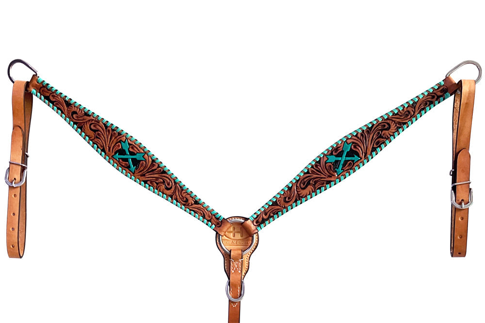 Bar H Equine American Leather Horse Saddle Tack One Ear Headstall | Breast Collar | Browband Headstall | Wither Strap | Tack Set BER258