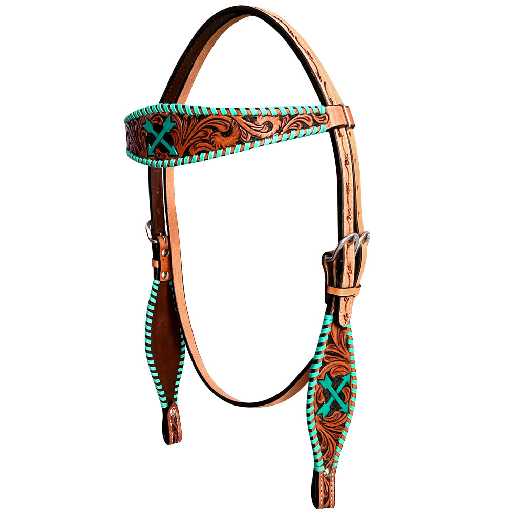Bar H Equine American Leather Horse Saddle Tack One Ear Headstall | Breast Collar | Browband Headstall | Wither Strap | Tack Set BER258