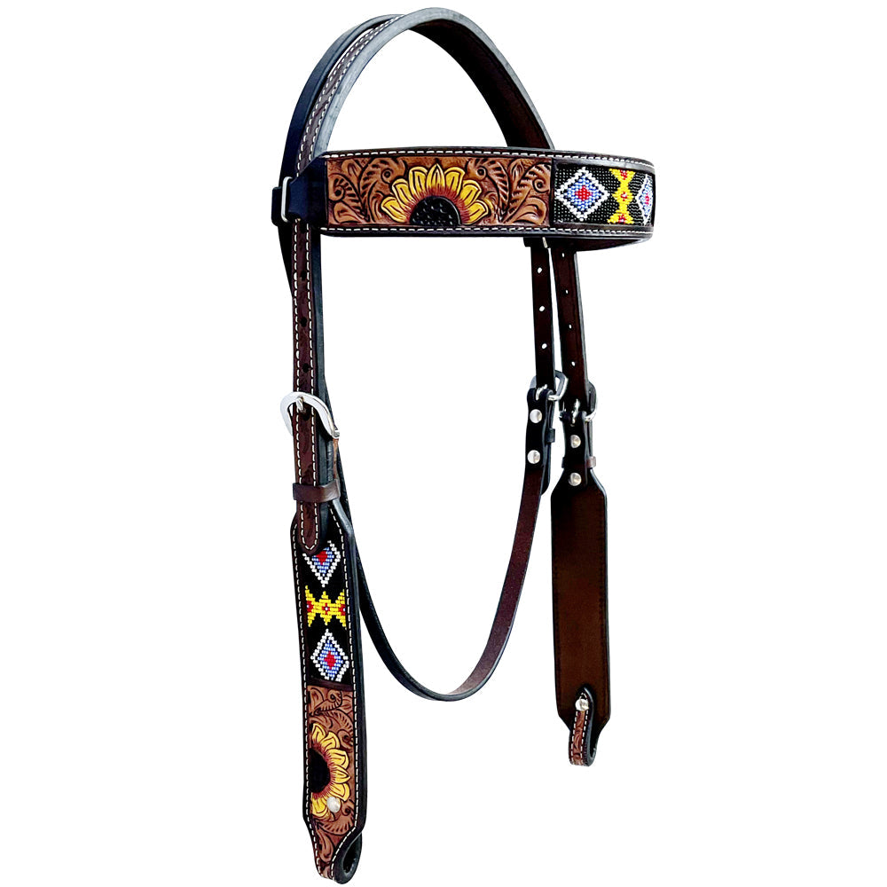 Bar H Equine American Leather Horse Saddle Tack One Ear Headstall | Breast Collar | Browband Headstall | Wither Strap | Tack Set BER261