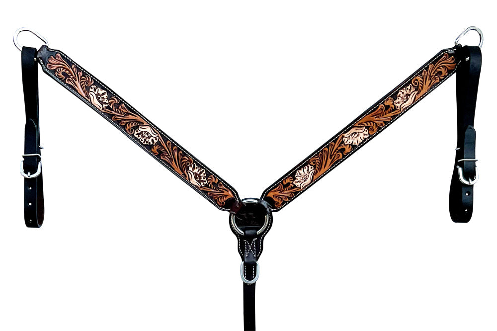 Bar H Equine Genuine Western American Leather Horse Premium Headstall &amp; Breast Collar Set