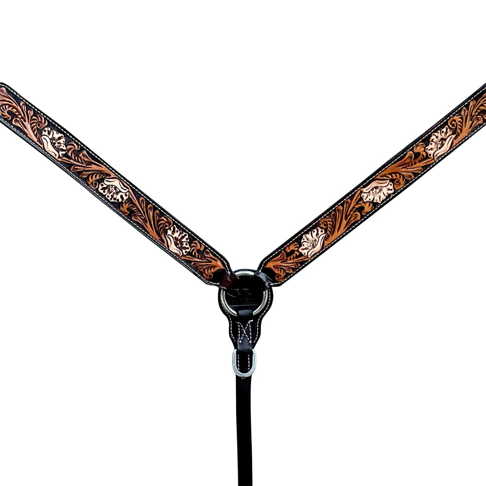 Bar H Equine Genuine Western American Leather Horse Premium Headstall &amp; Breast Collar Set