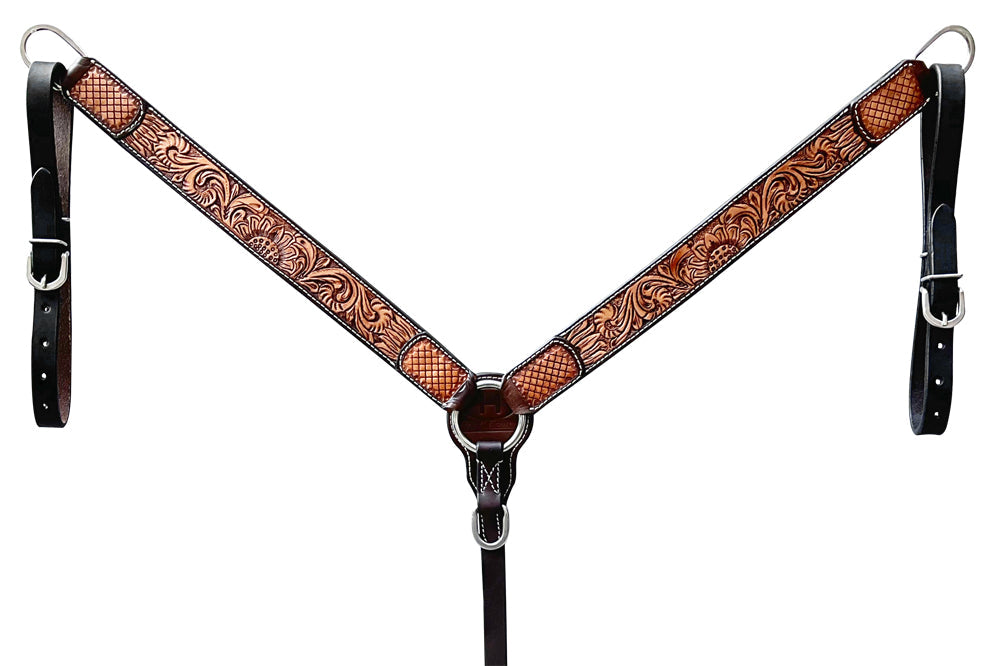 Bar H Equine Genuine Western American Leather Horse Premium Headstall &amp; Breast Collar Set
