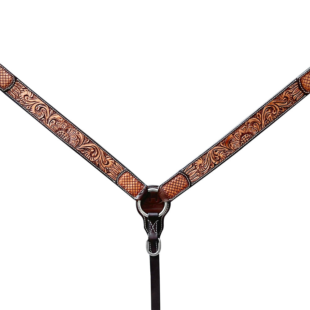 Bar H Equine Genuine Western American Leather Horse Premium Headstall &amp; Breast Collar Set