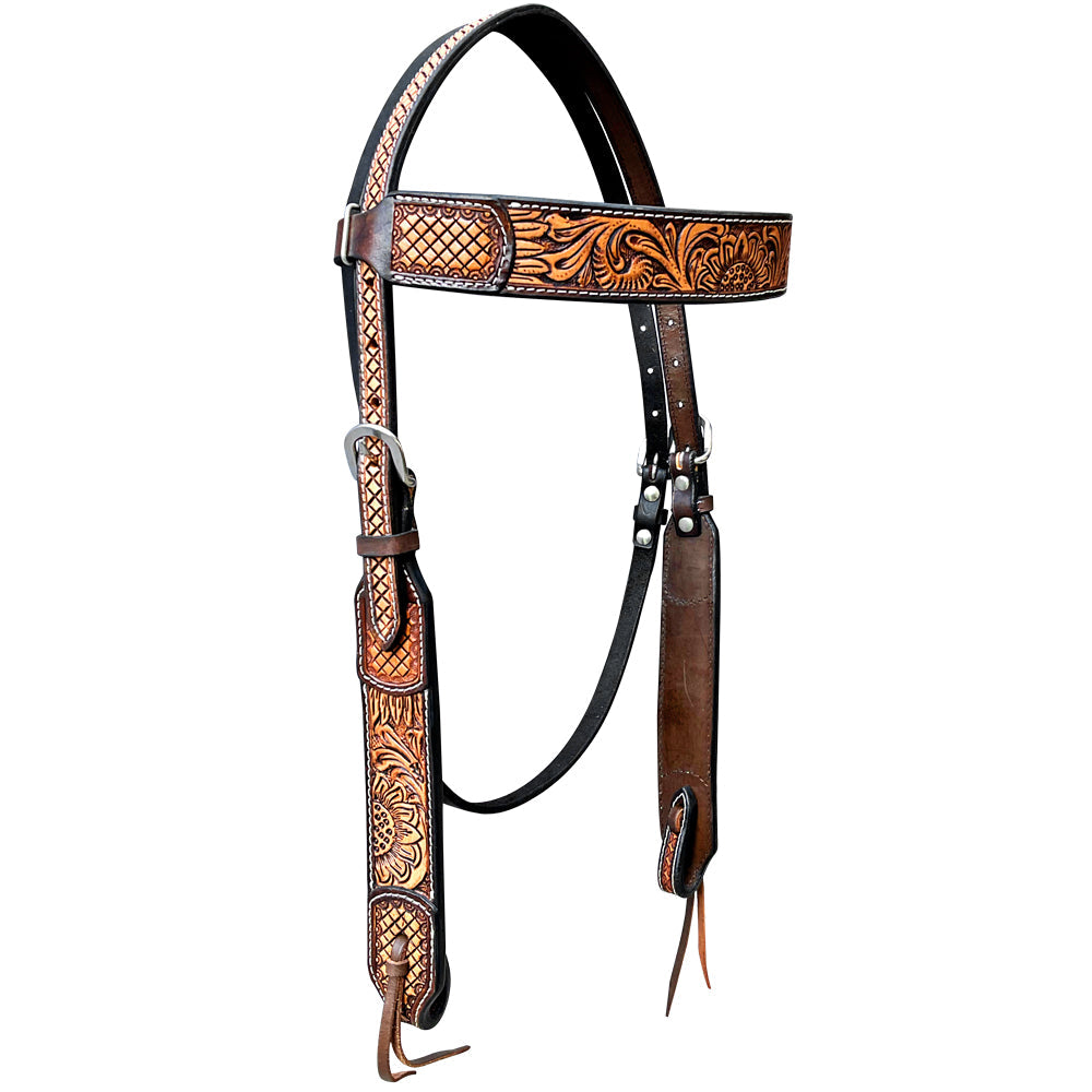 Bar H Equine Genuine Western American Leather Horse Premium Headstall &amp; Breast Collar Set