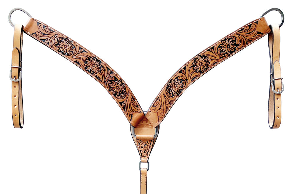 Bar H Equine Genuine Western American Leather Horse Premium Headstall &amp; Breast Collar Set