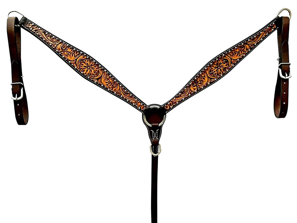 Bar H Equine Genuine Western American Leather Horse Premium Headstall &amp; Breast Collar Set