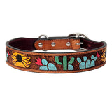 Hilason Beaded Hand Tooled Strong Genuine Leather Dog Collar Black/Tan