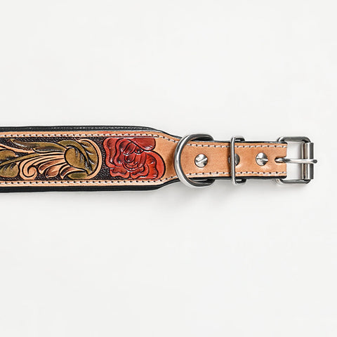 Hand-Painted Floral Leather Dog Collar | Heavy-Duty & Stylish