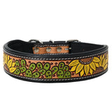 Hilason Floral Hand Tooled Strong Genuine Leather Dog Collar Black/Tan