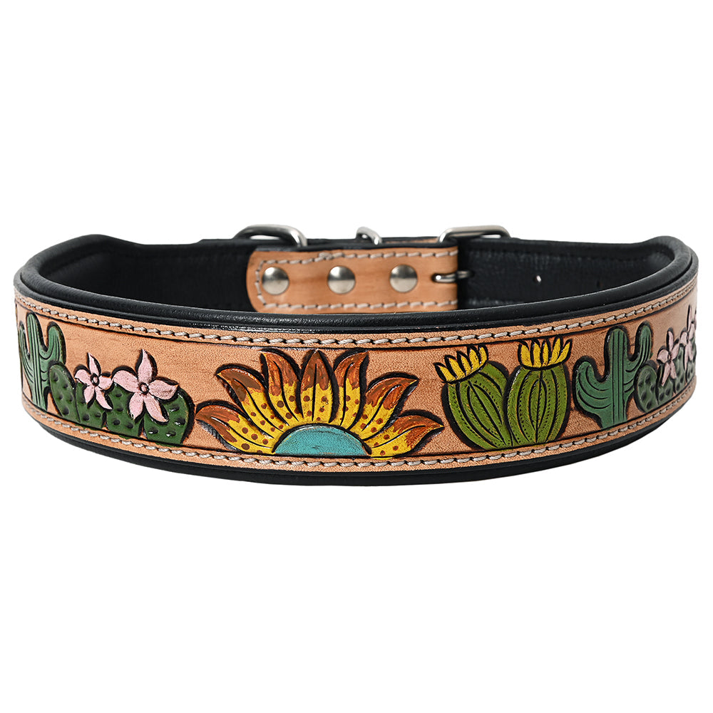 Hilason Western Floral Hand Painted Tooled Heavy Duty Genuine Leather Dog Collar