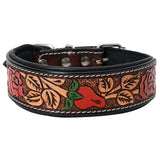 Hilason Turquoise Floral Hand Tooled Strong Genuine Leather Dog Collar Black/Tan