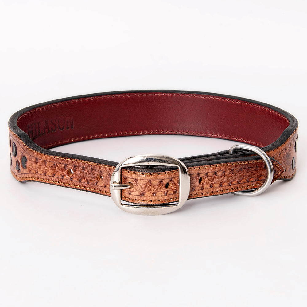 HIlason Genuine Leather Dog Collar Hand Tooled