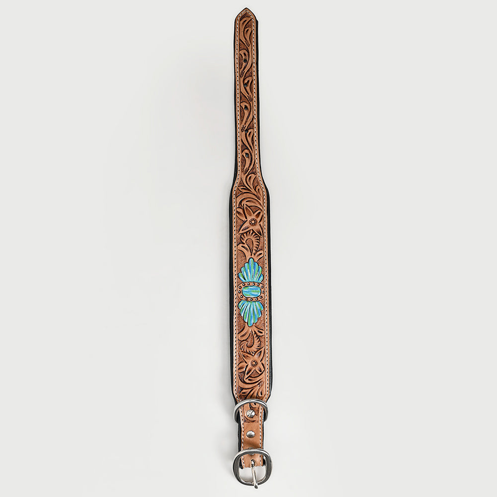 HIlason Genuine Leather Dog Collar Hand Tooled